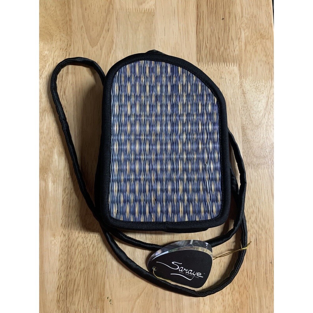 Saraye Womens Crossbody Purse‎ Small Woven Basket Blue Thin Shoulder Strap